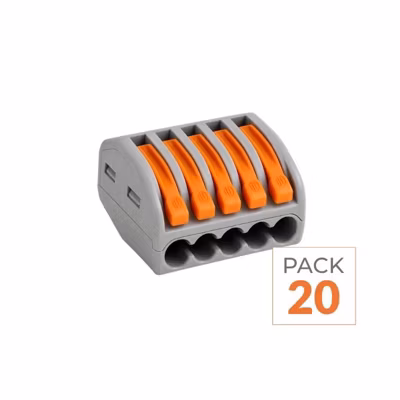 Pack de  20 – Borne de raccordement à levier 5 entrées avec serre câble – SILAMP