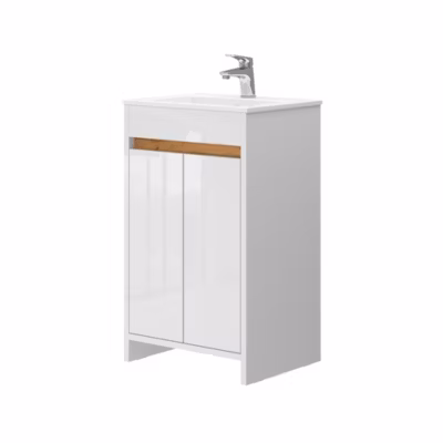 Vicco Ensemble meubles bain Blanc Haute brillance 2 parties, avec lavabo et 2 portes battantes