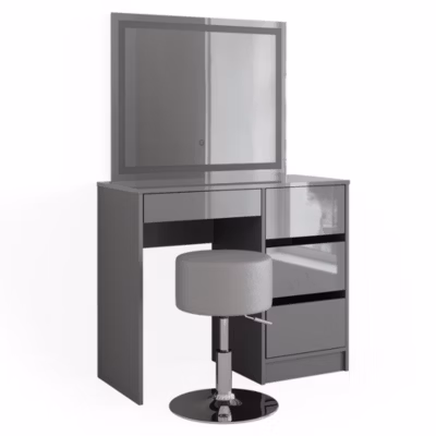 Vicco Coiffeuse Gris 40cm avec miroir LED et tabouret