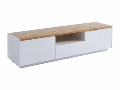 Meuble TV AMANI – 2 portes & 1 tiroir – MDF – Coloris: Blanc laqué et chêne