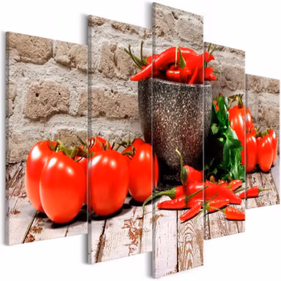 Tableau Nature morte Red Vegetables (5 Parts) Brick Wide 100×50 cm