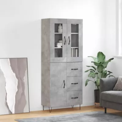 vidaXL Buffet haut Gris béton 69,5x34x180 cm Bois d&rsquo;ingénierie 3198501