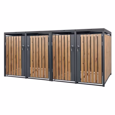 Abri pour 4 poubelles ML-Design 264x80x116,3 cm 240L anthracite/aspect chêne couvercle/4 portes