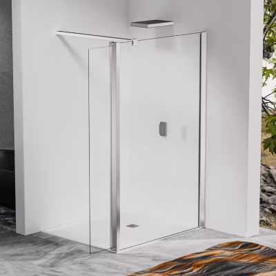 Paroi de douche l italienne 30X200 cm avec deflecteur pivotant 40X200 cm Barre de fixation 90 cm recoupable Verre tremp