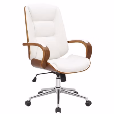 Chaise de Bureau Yankton avec Coque en Bois, Revêtement similicuir, Siège Rembourré, Piètement Métal Noyer/Blanc