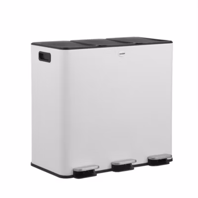 CASABEL Poubelle Tri 3x20L Inox Blanc 60L, anti-Traces, Anti-Odeurs, à Pédales, Idéale pour le Recyclage Cuisine