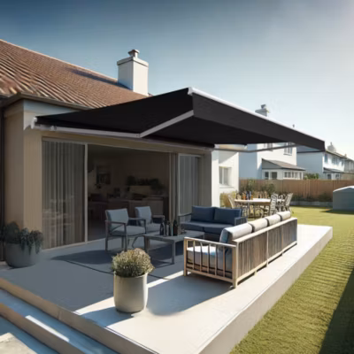 Store banne monobloc ALASKA (Manuelle – Gris Graphite – Blanc – 4,20 x 3,50m)