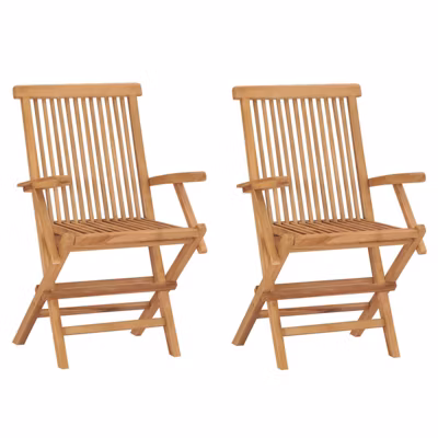 Lot 2 fauteuils de jardin pliants bois de teck massif huilé – ANCOLIE