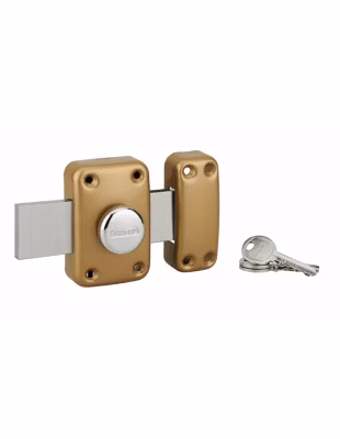 Verrou à bouton Apache pour porte de garage, cylindre 30mm, pêne 160mm, acier, 3 clés, époxy or – THIRARD