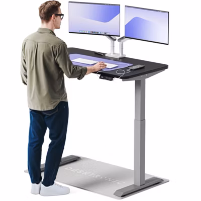 Desktronic Bureau assis debout HomeOne 120x60cm – Électrique Réglable en Hauteur – Chargeur USB/USB-C – Gris/Noir