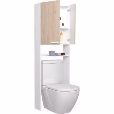Colonne sanitaire WOODY chêne et blanc L64,2 x P21,8 x H184 cm 2 portes 2 étagères