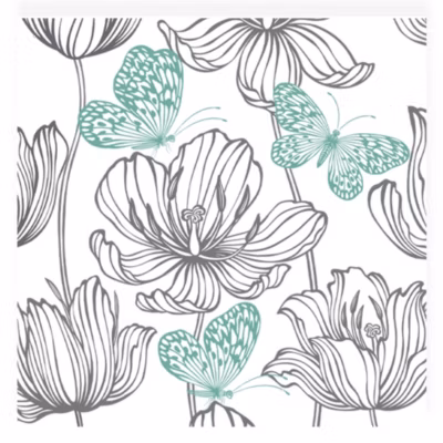 20 serviettes en papier 33 x 33 cm Fleurs et papillons