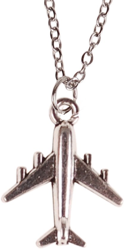 Chaîne argentée de 55 cm – Pendentif avion argenté