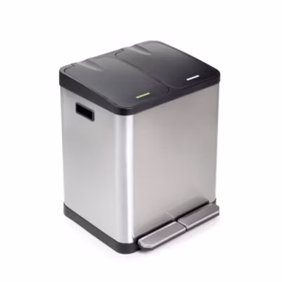 Emuca Bac de tri sélectif a compartiments Recycle, ouverture du couvercle par pédale, 2x15litres, Acier inoxydable