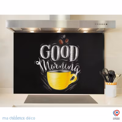 Crédence cuisine fond de hotte Good morning – Verre trempé – L 70 cm x H 60 cm – MaCrédenceDéco