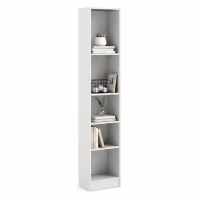 Bibliothèque Albregio, Etagère de bureau, Porte-livre mobile, Librairie, 41×27 h203 cm, Blanc