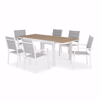 Set de jardin 200/140×90 cm et 6 chaises en aluminium blanc – Osaka