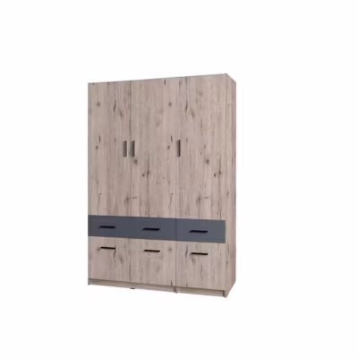 Armoire 3 portes 6 tiroirs FLEX  Chene wellington et gris graphite  Style contemporain