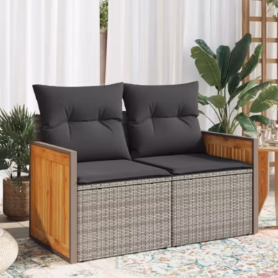 ZMH Canapé De Jardin 2 Places Avec Coussins Gris Résine Tressée