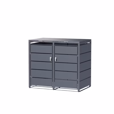 Cache Poubelle Design  Modèle 2 Compartiments  Structure Métal  Couleur Noir  132 x 80 x 116 cm
