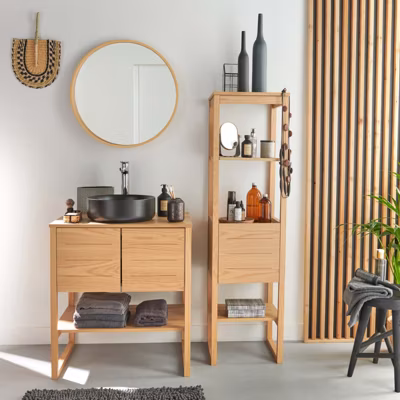 Meuble simple 70cm + vasque + miroir + colonne ATOLL