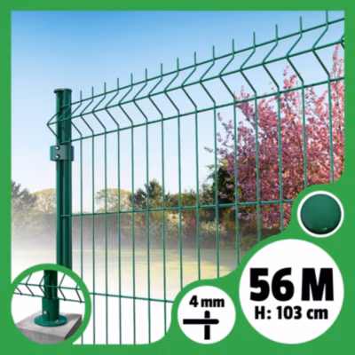 Kit grillage rigide poteaux ronds – longueur 56 mètres – 103 cm, Vert, A visser ( platines fournies )