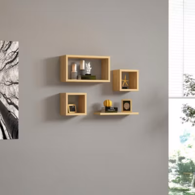 Etagère murale modulable effet bois clair (lot de 4) MARFA