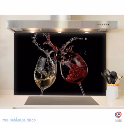 Crédence cuisine fond de hotte Verres à vin rouge et blanc – Verre trempé – L 70 cm x H 60 cm – MaCrédenceDéco