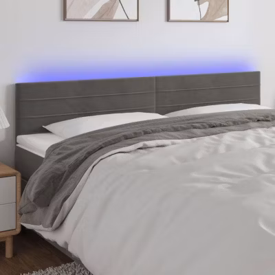 vidaXL Tête de Lit à LED Meuble de Chambre à Coucher Accessoire de Lit Double Tête de Cadre de Lit Intérieur Gris Foncé 3121819