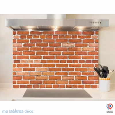 Crédence cuisine fond de hotte Mur briques rouges – Alu composite – L 60 cm x H 45 cm – MaCrédenceDéco