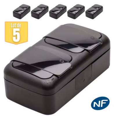 Lot de 5 double prise 2P+T étanche IP54- Viko by Panasonic – Noir – NF