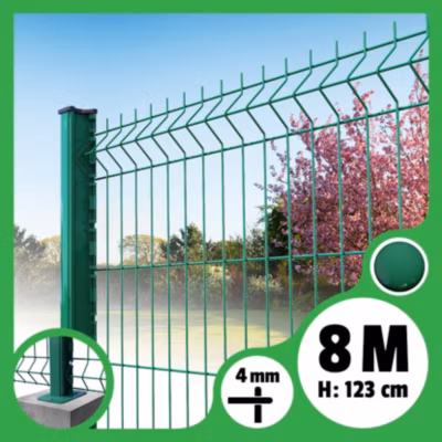 Kit grillage rigide poteaux H – longueur 8 mètres – 123 cm, Vert, A visser sur platines