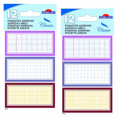 24 étiquettes adhésives scolaires – Quadrillé effet cahier – tons roses