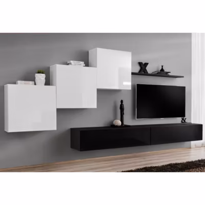 Meuble TV Mural Design « Switch X » 330cm Blanc & Noir