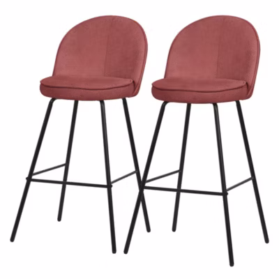 Lot 2 tabourets de bar ML-Design tissu rouge hauteur 75 cm avec dossier et repose-pieds cuisine îlot