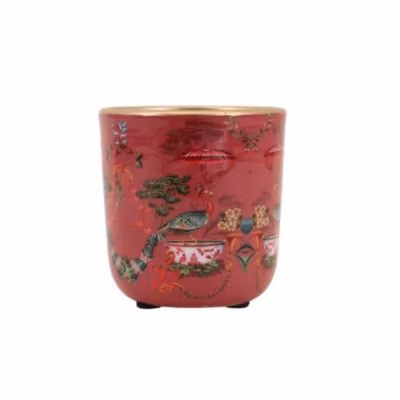 Cache pot en métal laqué rose, H13cm