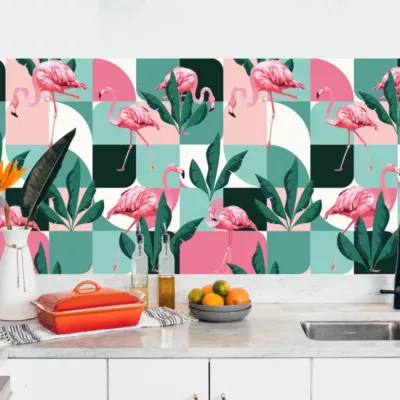 Crédence adhésive flamant rose 50×200 cm