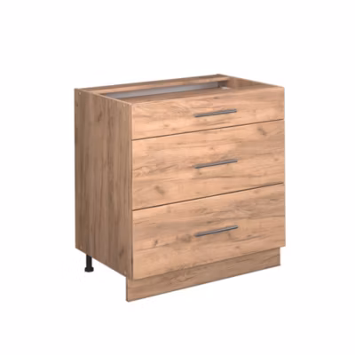 Vicco Meuble cuisine Chêne de force doré 80cm avec 3 tiroirs, PT Chêne