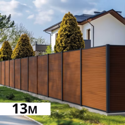 Kit Clôture Bois Composite Teck 13×1,8m SANTOS – Poteaux en Aluminium Gris – Brise Vue – Palissade