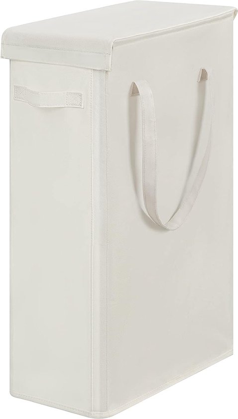 Chrislley Panier à linge fin avec couvercle, 58 L, panier à linge haut et étroit, respirant, pliable, sac à linge haut et étroit, grand panier de rangement, poubelle pour linge, chambre à coucher, beige.