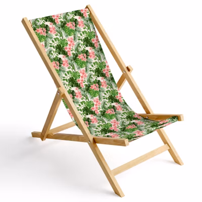 Transat de jardin Ferocity en bois pliant Palmier clair 1 pièce