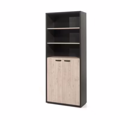 Bibliothèque de bureau DEPE  2 portes et étagères  Chene clair et Noir  L90 x H216 x P40 cm