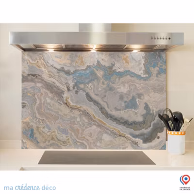 Crédence cuisine fond de hotte Marbre Illustration – Verre trempé – L 60 cm x H 45 cm – MaCrédenceDéco