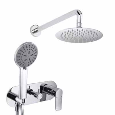 Robinet de douche encastré, douchette murale ronde SAR à levier unique, finition chrome poli, en laiton Kibath