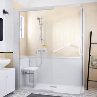 Cabine de douche Kinedo Kinemagic Sérénité 140×70 niche mixte solo verre transparent avec mitigeur