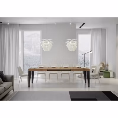Table Flame Extensible Dessus Chêne Nature 90×180 Allongée 440 cadre Anthracite