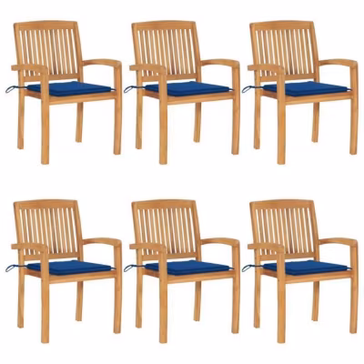 vidaXL Chaises de jardin empilables avec coussins 6 pcs Teck solide