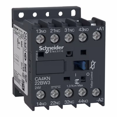 Ca4kn22bw3 Schneider – Contacteur Tétrapolaire – 2no+2nf – 10a – Bobine 24vcc – Vis – Ca4kn