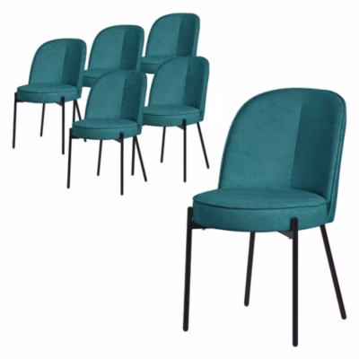 Lot de 6 chaises de salle à manger ECD Germany pétrole polyester structure métal dossier arrondi