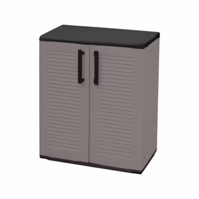 Armoire d&rsquo;extérieur Bilzen, Mobilier d&rsquo;extérieur, Armoire de balcon polyvalente, Gris et Noir, Finition rayée, 68x37h84 cm